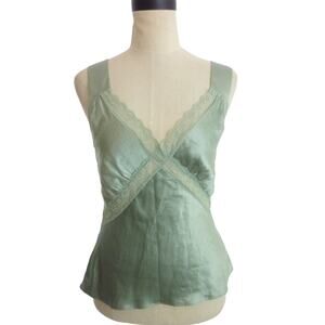 Reformation Vendome Green Silk Lace Cami Blouse Top S